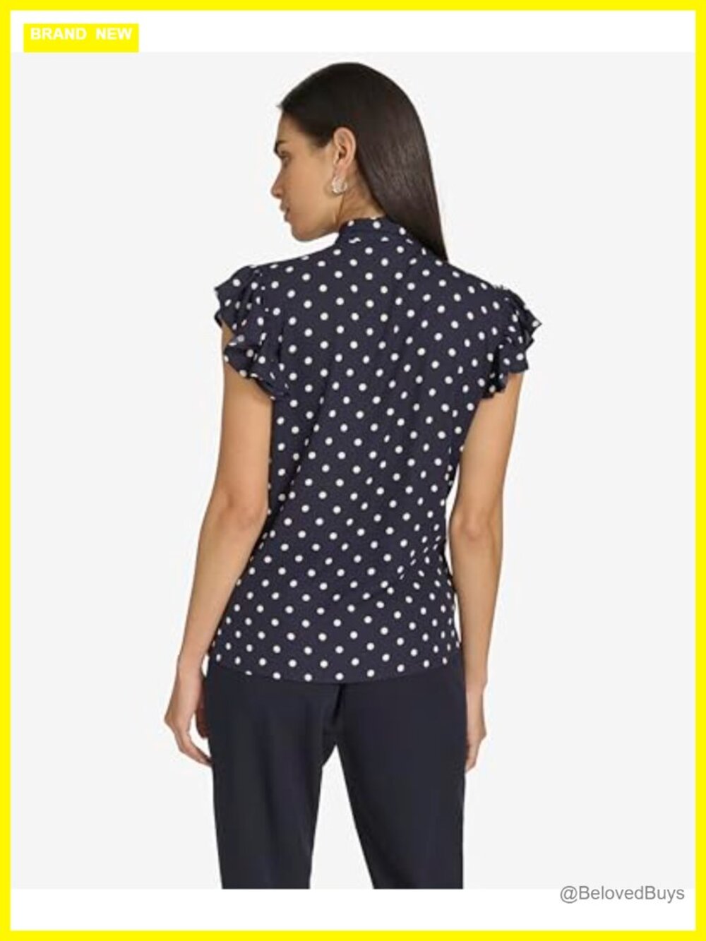 Sleeveless Ruffle Blouse with Tie Neck Regular Fit Women's - Picture 3 of 4